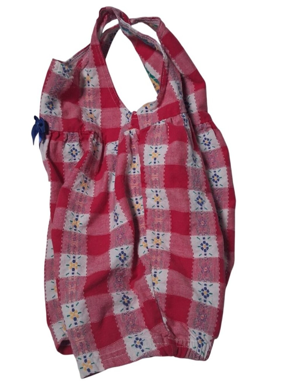 Vintage Carters Baby Girl Romper 3-6M Red Check Plaid Floral Country Cottage - Picture 6 of 12